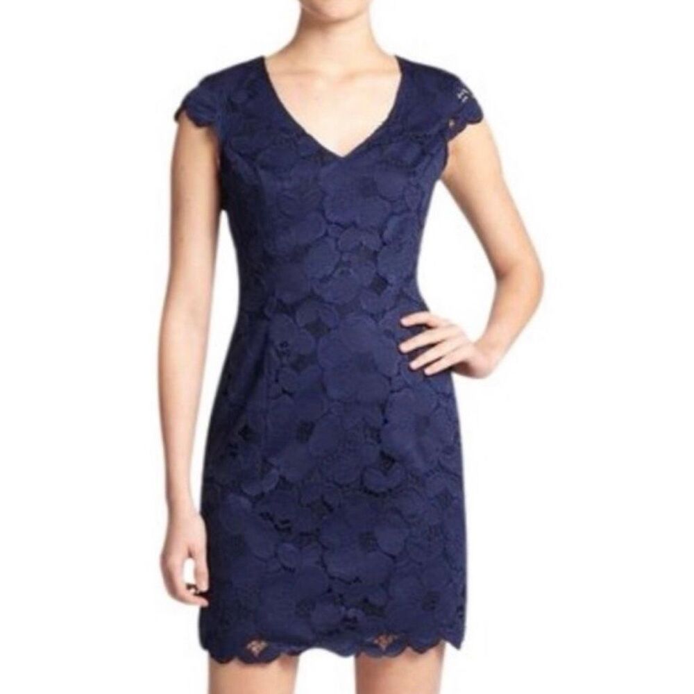 Lilly Pulitzer Dixie Navy Floral Lace V-neck Dress 4